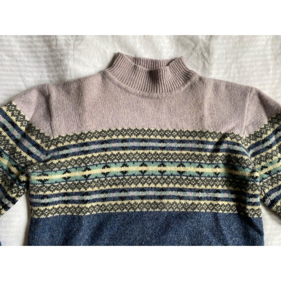 Vintage 90's Y2K Eddie Bauer Fair Isle Wool Sweater Mock Neck Women's Size S - Picture 9 of 14